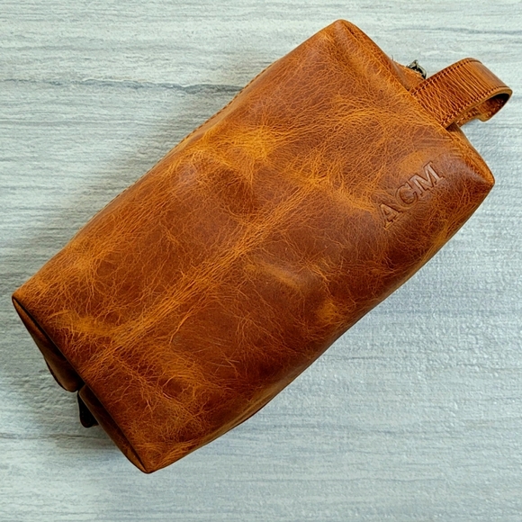 SOLD OUT! Leather Dopp Kit Makeup Bag Brown Large - Picture 8 of 8